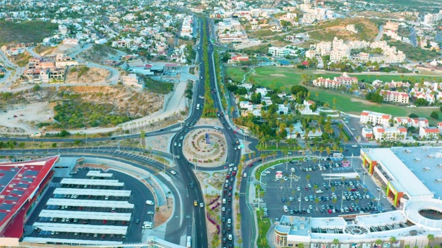 SAN JOSE DEL CABO BCS MEXICO-2020: Vehicles Moving Through City Roundabout Intersection