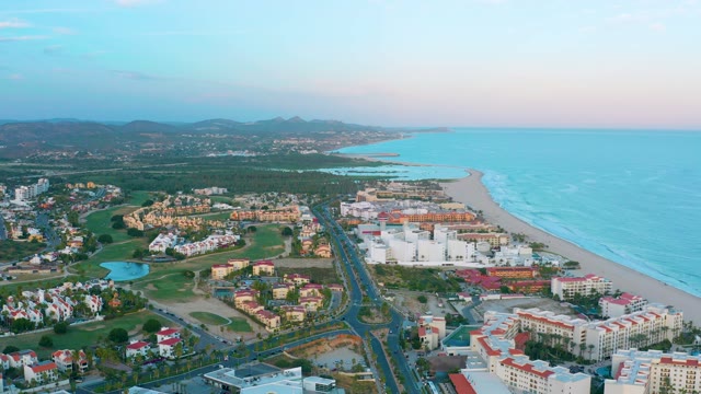 SAN JOSE DEL CABO BCS MEXICO-2020: Sandy Beach and Resort Buildings by Ocean