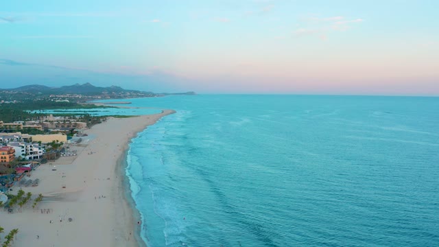 SAN JOSE DEL CABO BCS MEXICO-2020: Dusk at Sandy Beach with Calm Ocean Waves
