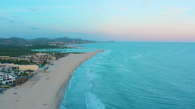 SAN JOSE DEL CABO BCS MEXICO-2020: Beach Shoreline with Ocean Waves and Coastal Buildings