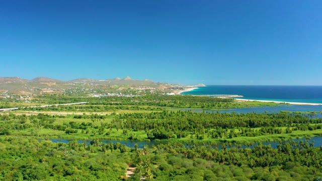SAN JOSE DEL CABO BCS MEXICO-2020: Lush Green Valley with River and Distant Beach