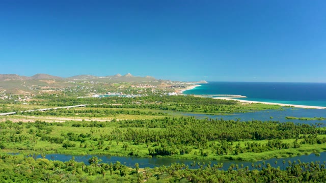 SAN JOSE DEL CABO BCS MEXICO-2020: River Meandering Through Lush Fields to Coastal Beach