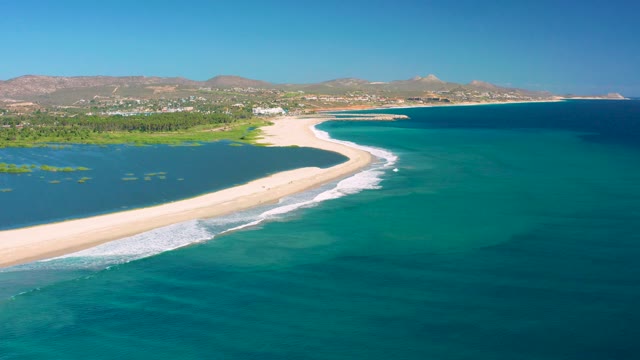 SAN JOSE DEL CABO BCS MEXICO-2020: Sandy Spit Separating Lagoon From Ocean Waters