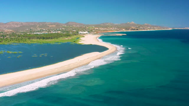 SAN JOSE DEL CABO BCS MEXICO-2020: Sandy Barrier Island with Ocean Waves and Lagoon