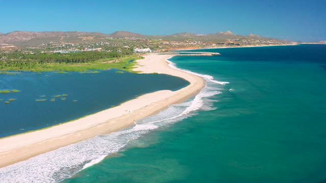 SAN JOSE DEL CABO BCS MEXICO-2020: Gentle Ocean Waves Lapping a Sandy Barrier Island
