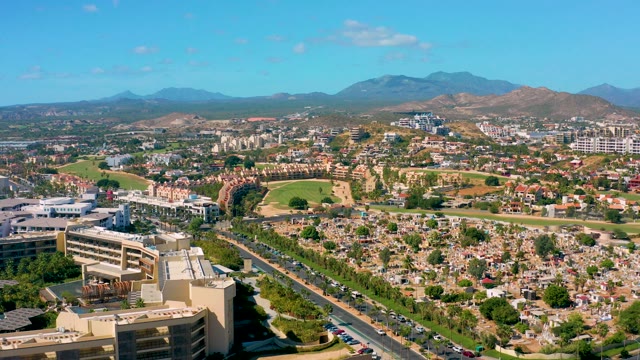SAN JOSE DEL CABO BCS MEXICO-2020: Cityscape Pan Showing Urban Buildings and Roads