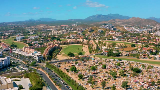 SAN JOSE DEL CABO BCS MEXICO-2020: Residential Neighborhood with Golf Course and Road Traffic