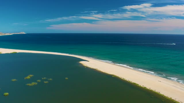SAN JOSE DEL CABO BCS MEXICO-2020: Lagoon, Beach, and Ocean with Boat Passing