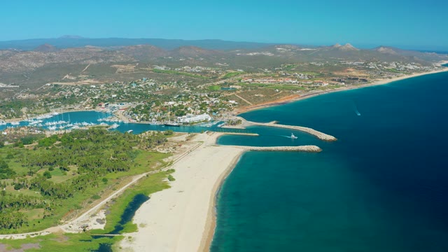 SAN JOSE DEL CABO BCS MEXICO-2020: Sandy Beach and Marina by Mountainous Coast