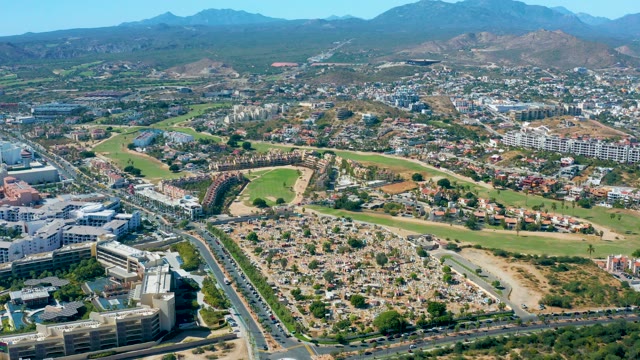 SAN JOSE DEL CABO BCS MEXICO-2020: Aerial Pan of Urban Area and Golf Course