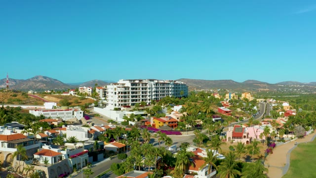 SAN JOSE DEL CABO BCS MEXICO-2020: Aerial Pan of Residential Neighborhood with Palm Trees