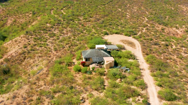CABO PULMO BCS MEXICO-2020: Aerial Approach to Desert House and Dirt Road