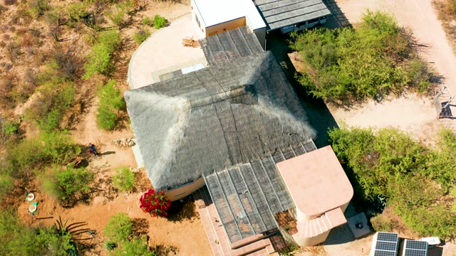 CABO PULMO BCS MEXICO-2020: Aerial View of a Thatched-roof Desert House