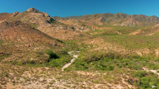 CABO PULMO BCS MEXICO-2020: Desert Valley with Winding Dirt Road and Rocky Hills