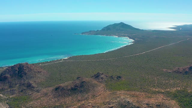 CABO PULMO BCS MEXICO-2020: Coastal Landscape with Sandy Beach and Winding Road