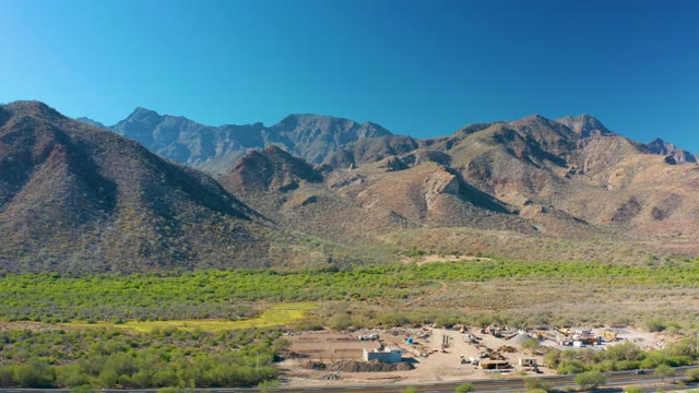 LORETO BCS MEXICO-2020: Desert Valley with Mountain Ranges and Small Settlement