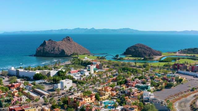 LORETO BCS MEXICO-2020: Coastal Town and Rocky Ocean Outcrops From Above