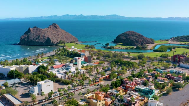 LORETO BCS MEXICO-2020: Coastal Town with Ocean Rock Formations From Above