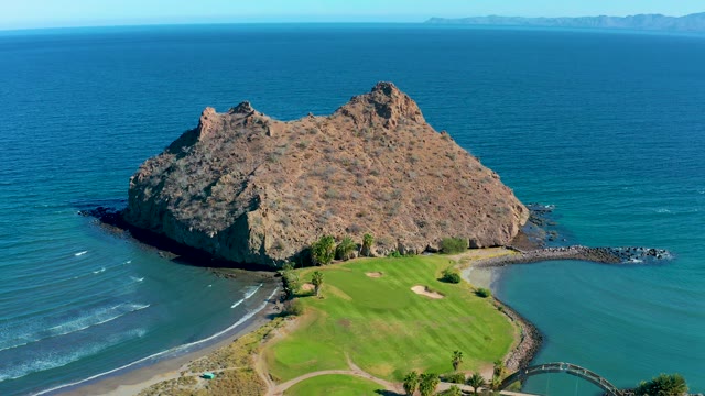 LORETO BCS MEXICO-2020: Rocky Island with Coastal Golf Course Green