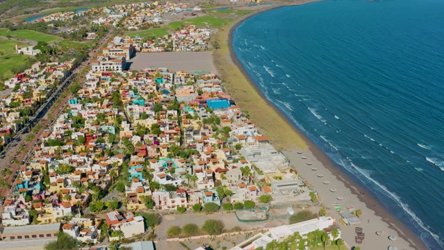 LORETO BCS MEXICO-2020: Coastal Town with Colorful Buildings and Ocean Waves