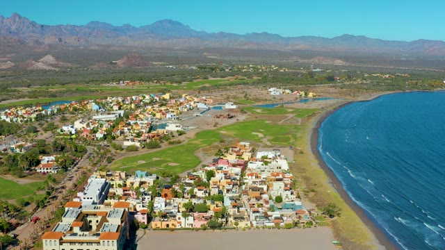 LORETO BCS MEXICO-2020: Coastal Town with Colorful Buildings and Ocean Shore