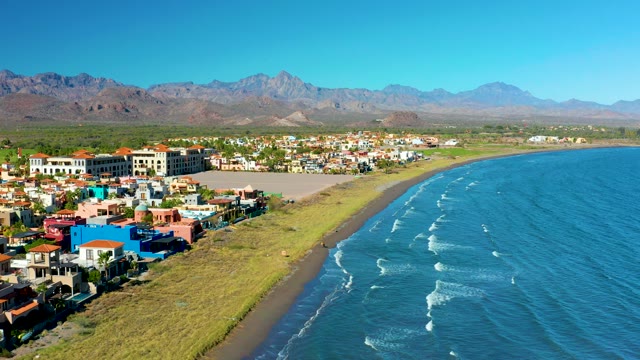 LORETO BCS MEXICO-2020: Coastal Town with Buildings and Ocean Waves