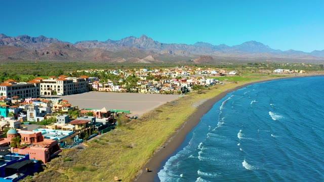 LORETO BCS MEXICO-2020: Coastal Buildings and Sandy Shore by Ocean