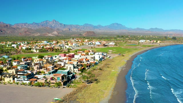 LORETO BCS MEXICO-2020: Coastal Town with Colorful Buildings and Sandy Shore