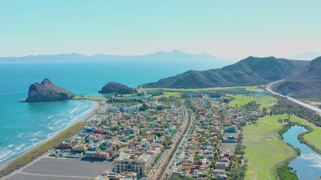 LORETO BCS MEXICO-2020: Coastal Town with Car Moving on Road