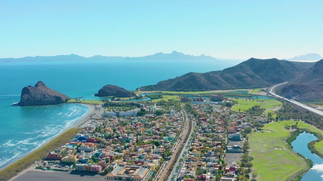 LORETO BCS MEXICO-2020: Coastal Town and Highway Traffic From Above