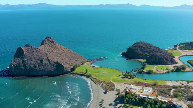 LORETO BCS MEXICO-2020: Rocky Islands and Beach with Moving Ocean Waves