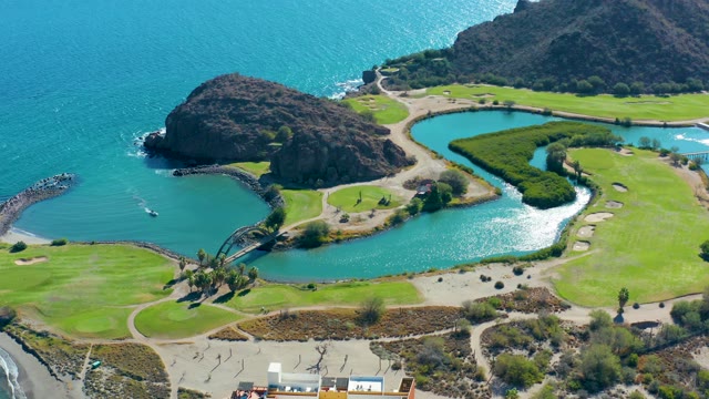 LORETO BCS MEXICO-2020: Coastal Lagoon with Moving Vehicles and Building