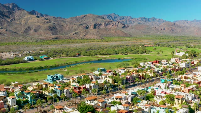 LORETO BCS MEXICO-2020: Colorful Residential Neighborhood Beside River and Mountains