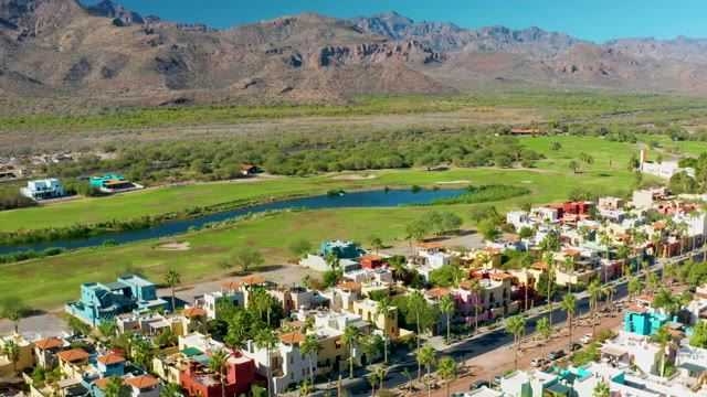 LORETO BCS MEXICO-2020: Colorful Residential Neighborhood with Golf Course and Mountain Backdrop