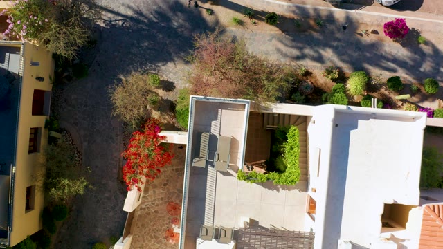 LORETO BCS MEXICO-2020: Aerial of Residential Neighborhood with Gardens and Street