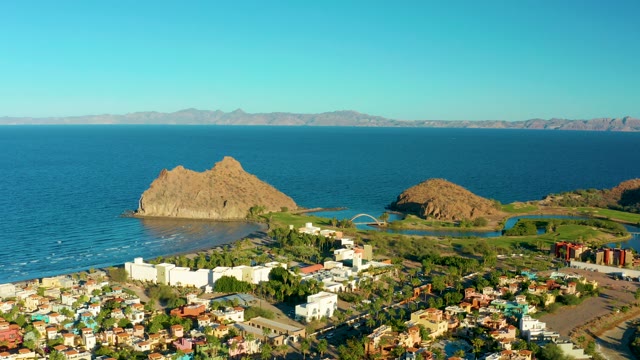 LORETO BCS MEXICO-2020: Coastal Waves Lapping at Shoreline with Buildings