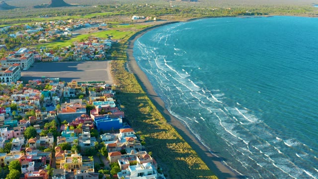 LORETO BCS MEXICO-2020: Coastal Town with Colorful Buildings and Ocean Shore