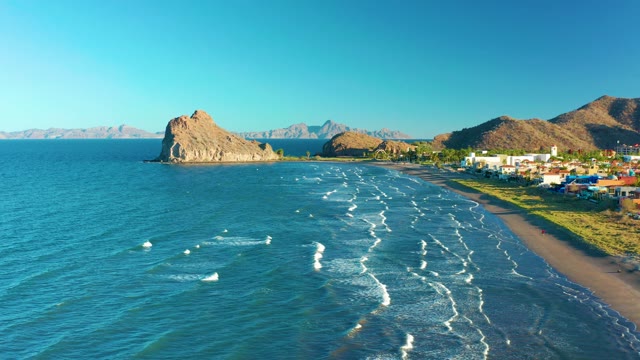 LORETO BCS MEXICO-2020: Gentle Ocean Waves Rolling Toward Sandy Shore