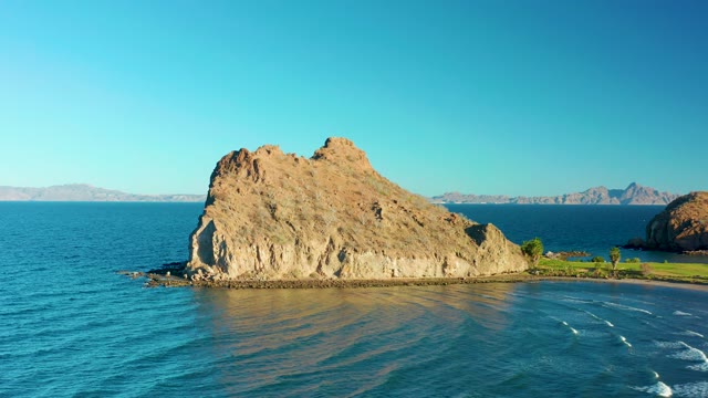 LORETO BCS MEXICO-2020: Rocky Ocean Outcrop with Sandy Shore From Above