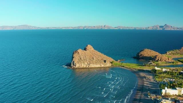 LORETO BCS MEXICO-2020: Rocky Sea Stack by Sandy Beach with Subtle Motion