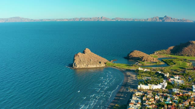 LORETO BCS MEXICO-2020: Coastal Rock Formation and Beachside Settlement