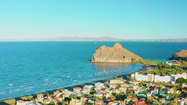 LORETO BCS MEXICO-2020: Coastal Town with Rocky Sea Outcrop and Calm Ocean