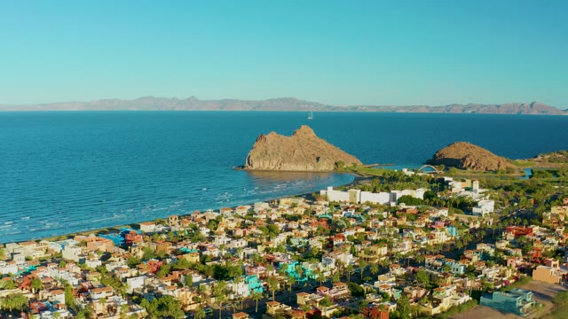 LORETO BCS MEXICO-2020: Coastal Town with Colorful Houses and Ocean Waves