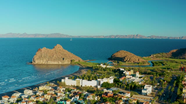 LORETO BCS MEXICO-2020: Coastal Town with Rocky Outcrop and Calm Ocean