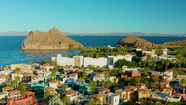 LORETO BCS MEXICO-2020: Coastal Town with Colorful Houses and Ocean Rock Formations