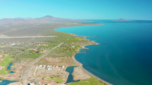 LORETO BCS MEXICO-2020: Coastal Road and Shoreline in Aerial Motion
