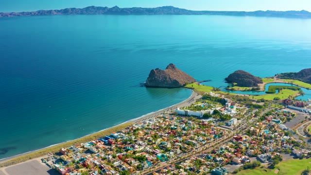 LORETO BCS MEXICO-2020: Gentle Ocean Waves Along Coastal Town