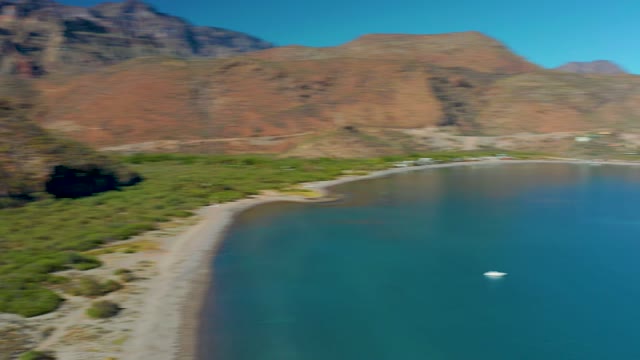 JUNCALITO BCS MEXICO-2020: Coastal Mountain Range and Sandy Beach with Calm Ocean