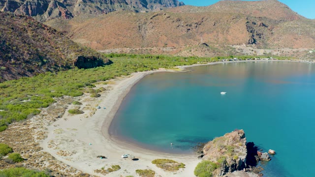 JUNCALITO BCS MEXICO-2020: Sandy Beach with Turquoise Water and Rocky Hills
