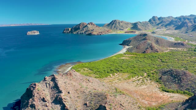 LIGUI BCS MEXICO-2020: Rocky Coastline with Turquoise Ocean and Sandy Beach